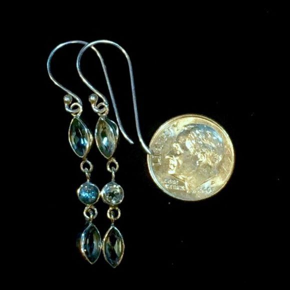 SAMUEL B Faceted Blue Topaz Sterling Silver Triple Drop Earrings - Picture 4 of 12